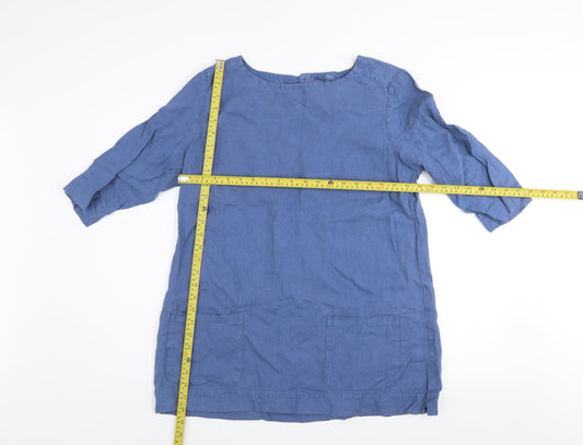 Seasalt Cornwall Women’s Blue Linen Shift Dress Size 14 3/4 Sleeve