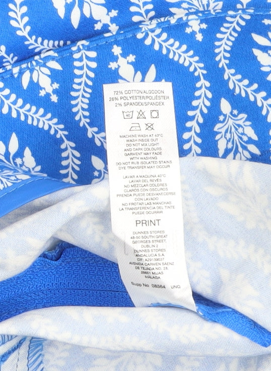 Savida Womens Blue Floral Cropped Cotton Blend Trousers Size 14