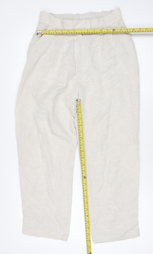 H&M Women Beige Linen Blend Pleated Trousers Size 8 Regular