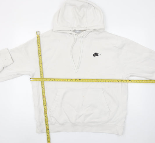 Nike Men’s White Pullover Hoodie L Regular Fleece Logo Good Condition