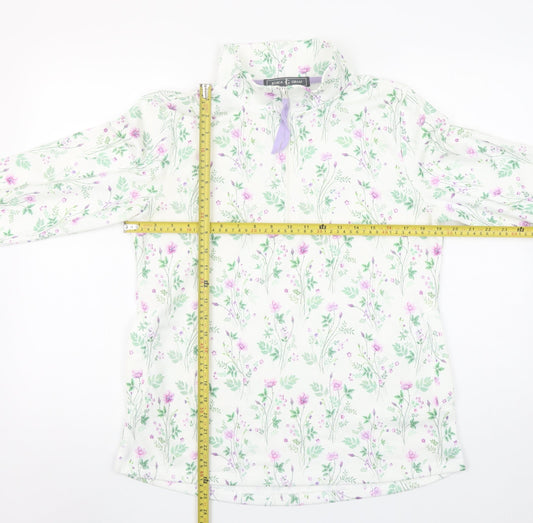 Jessica Graaf Womens White Floral 1/4 Zip Pullover Sweatshirt Size S