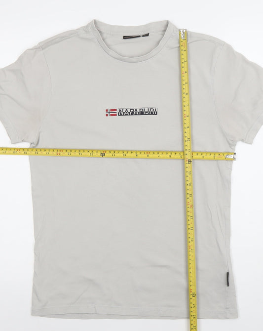 Napapijri Men’s Grey Small Logo Cotton Stretch Crew Neck T-Shirt