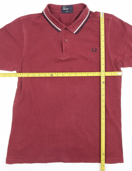Fred Perry Men's Red Slim Fit Cotton Polo Shirt Size M