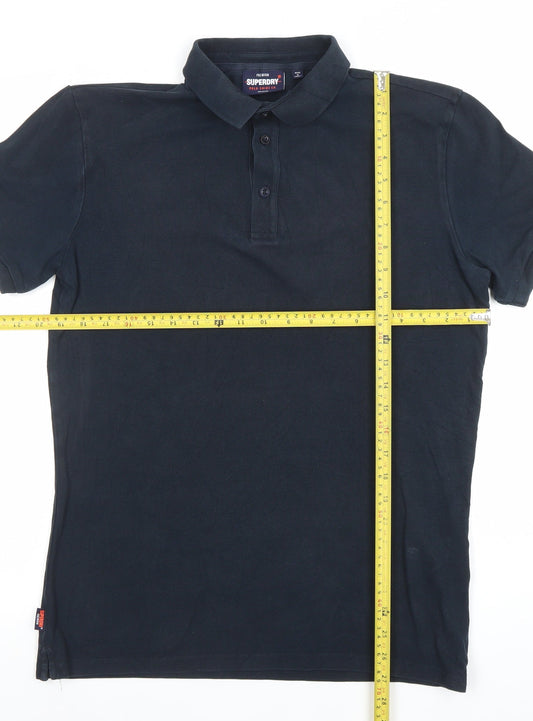 Superdry Men's Black Cotton Slim Fit Polo Shirt Medium