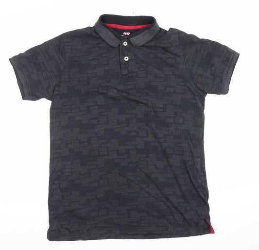 Spunk Men's Black Geometric Cotton Blend Polo Shirt L Athletic Fit