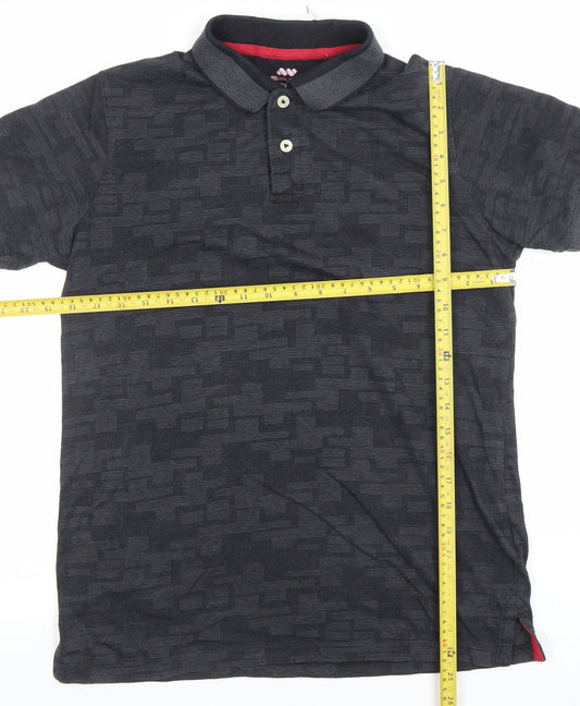 Spunk Men's Black Geometric Cotton Blend Polo Shirt L Athletic Fit