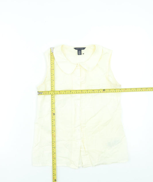 Tommy Hilfiger Women's Beige Sleeveless Button-Up Cotton Shirt XS