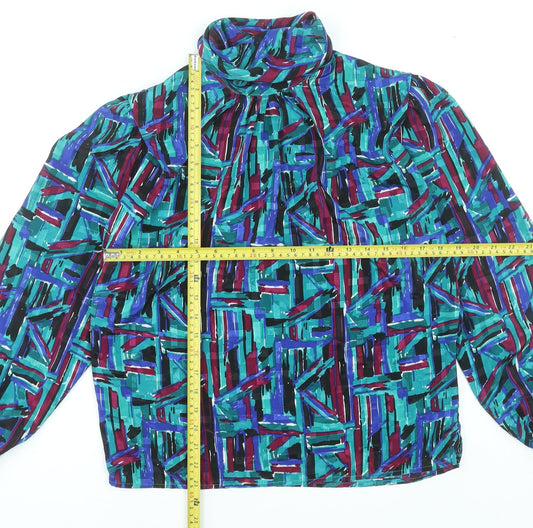 Fortina Women’s Multicoloured Geometric High Neck Bow Blouse Size 8
