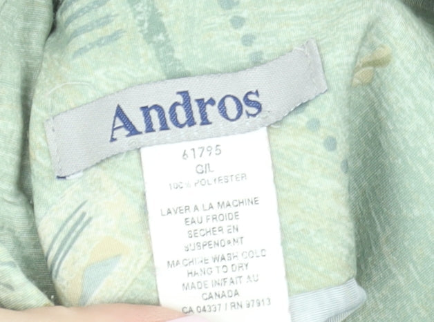 Andros Men's Green Geometric Short Sleeve Button-Up Shirt L