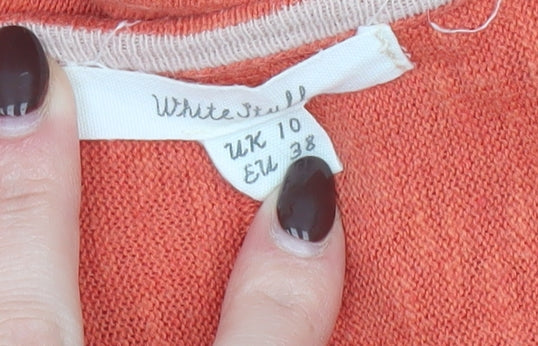 White Stuff Women’s Orange Linen Cotton Long Sleeve Pullover Jumper UK 10