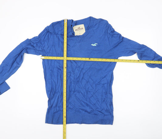 Hollister Men Blue V-Neck Cotton Blend Jumper Size S