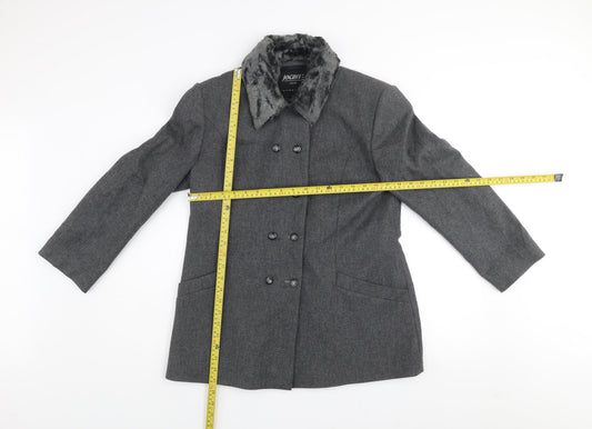 Jocavi Women’s Grey Wool Blend Pea Coat with Faux Fur Collar Size 12
