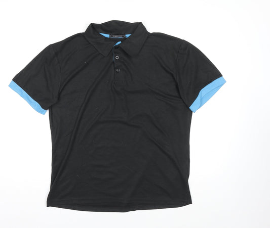 SIIMHWRSS Men's Black Polo Shirt Size M Short Sleeve Polyester