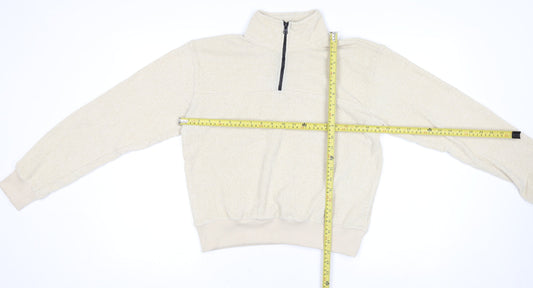 NA-KD Women Beige Half Zip Ribbed Sweatshirt Size S