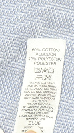 Dunnes Stores Men's Blue Cotton Blend Regular Fit Long Sleeve Shirt Size 16”
