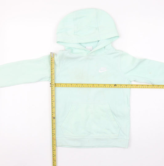 Nike Girls Green Pullover Hoodie XS (6-7 Years) Fleece Logo Sweatshirt
