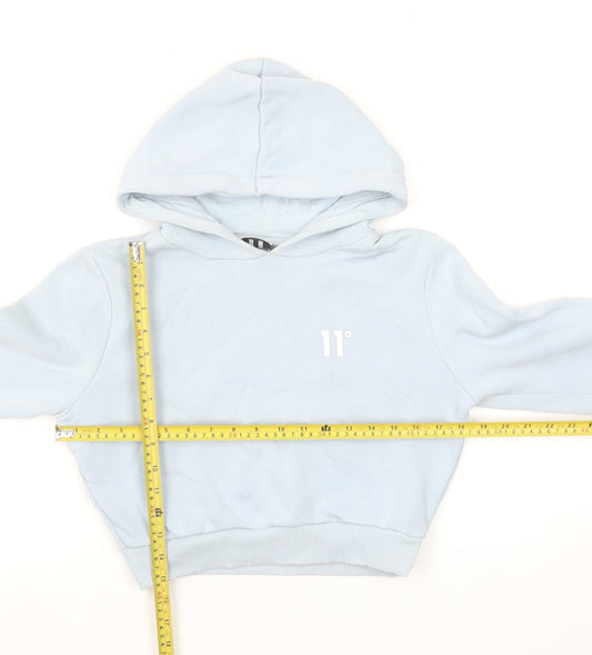 11 Degrees Womens Blue Cropped Pullover Hoodie UK 6 Cotton Blend