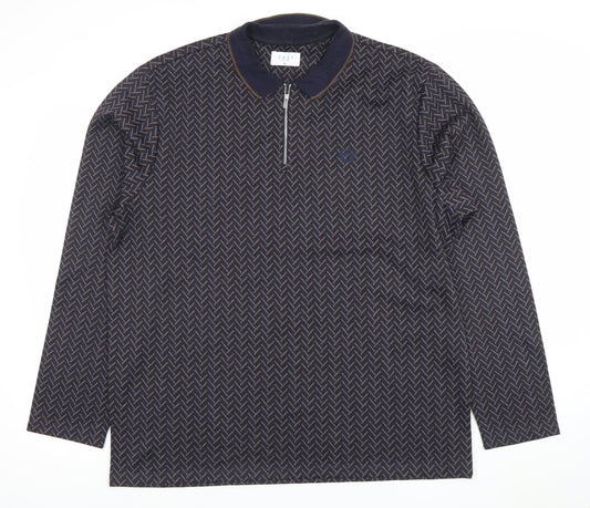 Easy Mens Blue Geometric Long Sleeve 1/4 Zip Polo Shirt XL