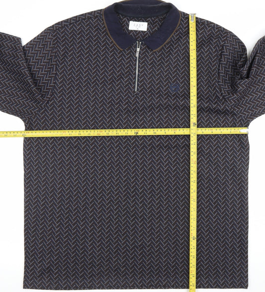 Easy Mens Blue Geometric Long Sleeve 1/4 Zip Polo Shirt XL