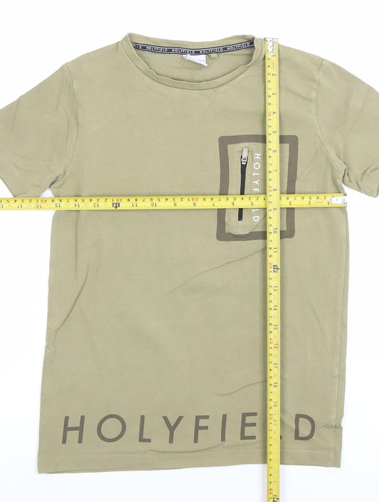 Holyfield Boys Beige Short Sleeve Crew Neck Zip Pocket T-Shirt Size S 10-12yrs