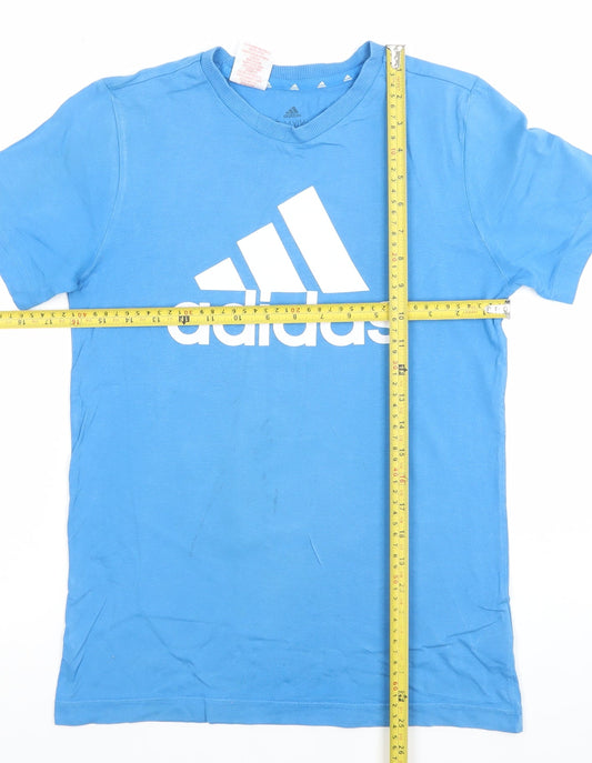 adidas Boys Blue Short Sleeve Logo T-Shirt 13-14 Years Cotton Blend