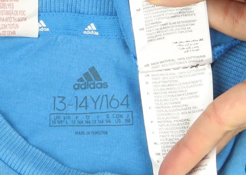 adidas Boys Blue Short Sleeve Logo T-Shirt 13-14 Years Cotton Blend