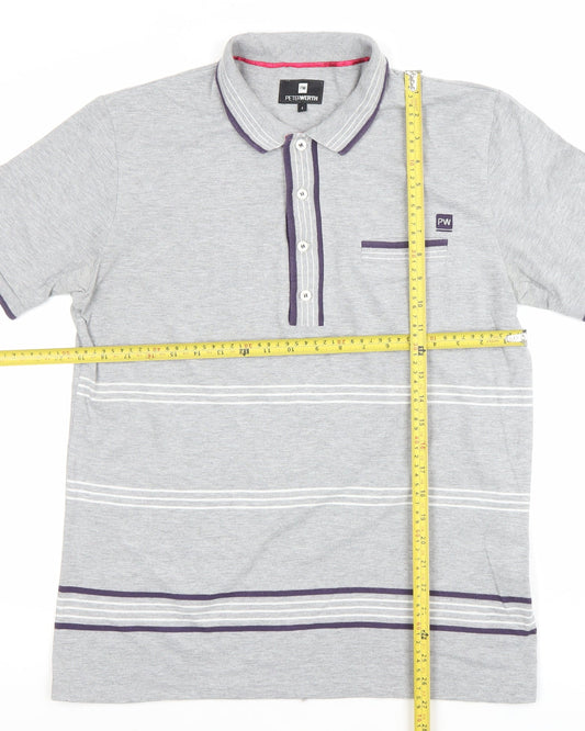 Peter Werth Men's Grey Striped Polo Shirt Size L