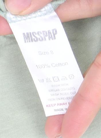 Misspap Women’s Green Cotton Basic Crew Neck Short Sleeve T-Shirt Size 8