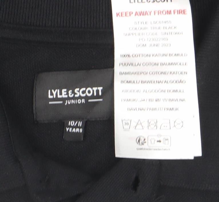 Lyle & Scott Junior Black Cotton Polo Shirt Teen Size 10 Years
