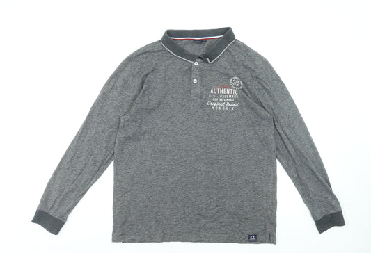 FQ1924 Men's Grey Long Sleeve Cotton Blend Polo Shirt Size L