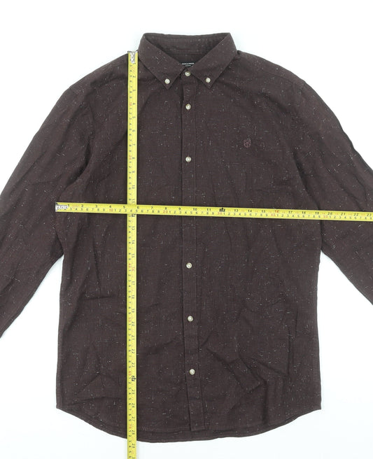 Jack & Jones Men's Brown Cotton Long Sleeve Button-Up Shirt M