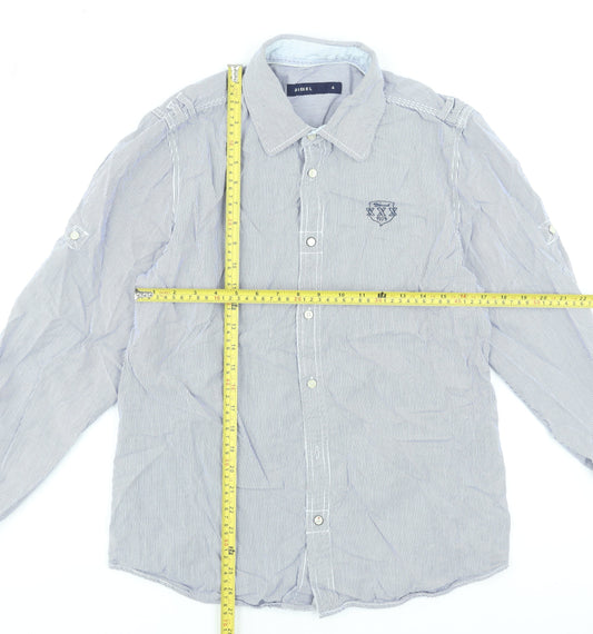 Diesel Men's Blue Striped Long Sleeve Cotton Button-Up Shirt L