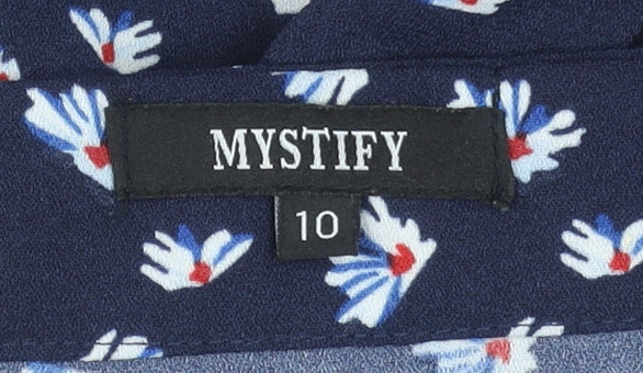 Mystify Women Blue Floral V-Neck Fit & Flare Dress Size 10