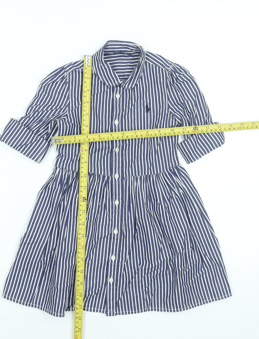 Ralph Lauren Girls Blue Striped Cotton Shirt Dress 4 Years
