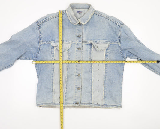 51 States Womens Blue Denim Jacket Size 2XL Frayed Button Casual