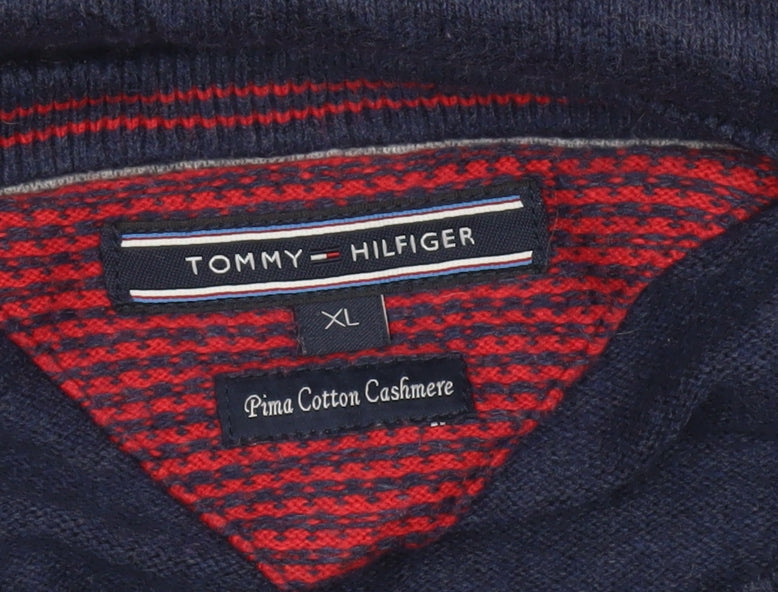 Tommy Hilfiger Men's Blue XL Cotton Cashmere Crew Neck Jumper