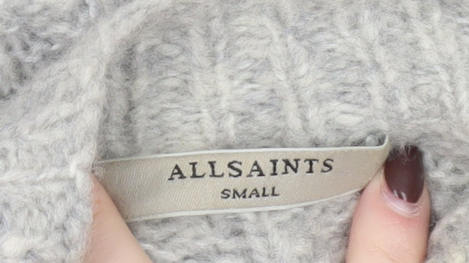 AllSaints Womens Grey Wool Blend Mock Neck Chunky Knit Jumper Size S
