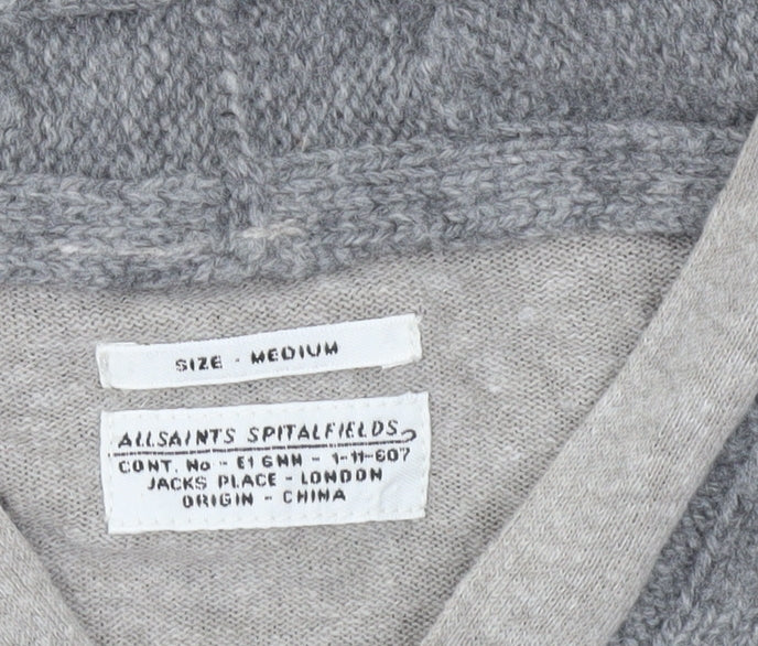 AllSaints Men's Beige Linen Cotton Wool Button Cardigan Medium