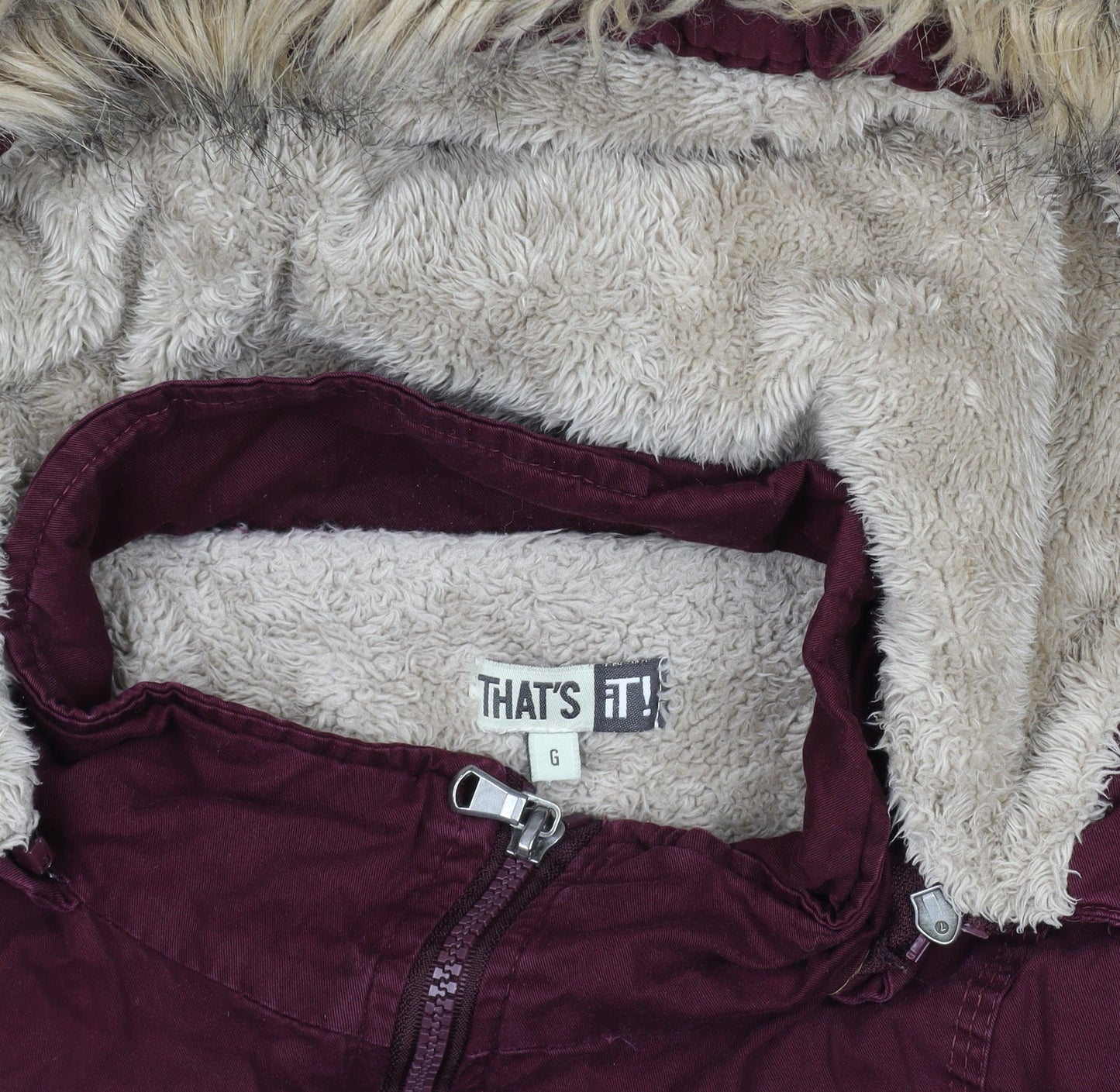 That's It! Women’s Red Hooded Parka Jacket L Faux Fur Winter Coat