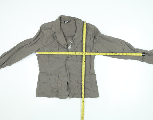 10go Womens Brown Embroidered Military Jacket Size 12 Cotton