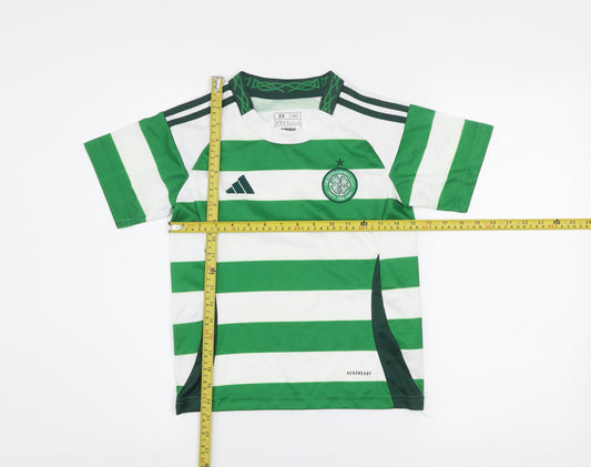 Adidas Boys Green White Striped Slim Fit Football Jersey Size 22