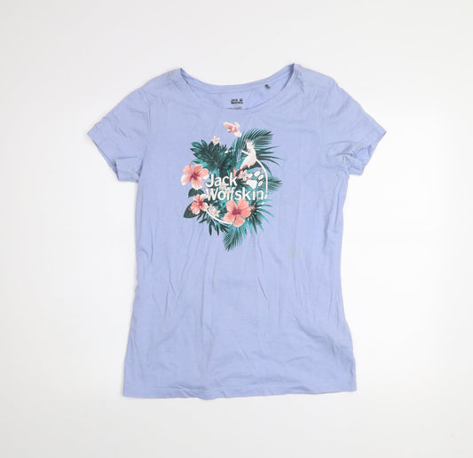 Womens UK Size 12 Jack Wolfskin Blue Cotton Blend T-Shirt