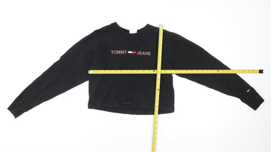 Tommy Jeans Womens Black Cropped Long Sleeve Cotton T-Shirt S