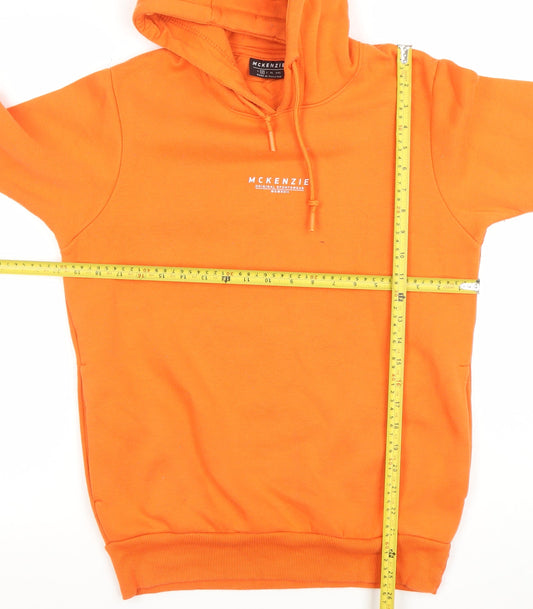 McKenzie Men's Orange Pullover Hoodie Medium Logo Fleece Sweatshirt