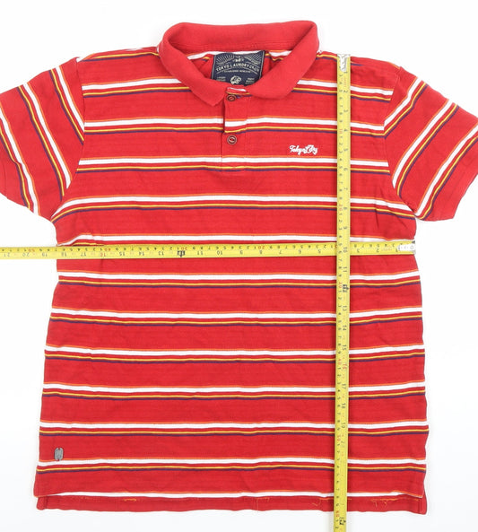 Tokyo Laundry Men's Red Striped Cotton Polo Shirt Size L