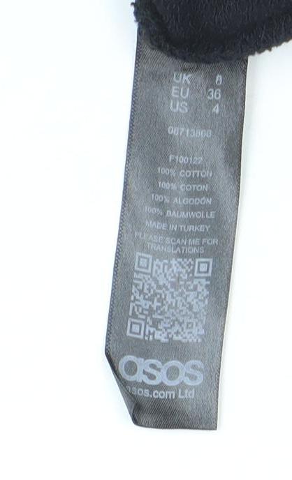 Brand and care label for ASOS Women Black Crop Pullover Sweatshirt, size 8, Cotton Crew Neck