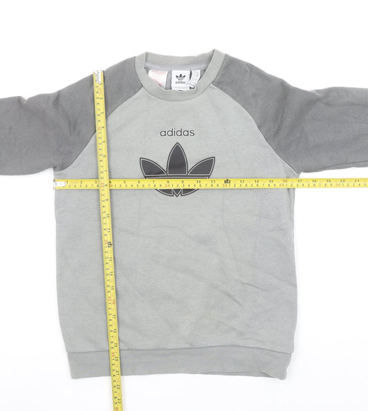 Adidas Boys Grey Colourblock Logo Sweatshirt 11-12 Years Pullover Fleece