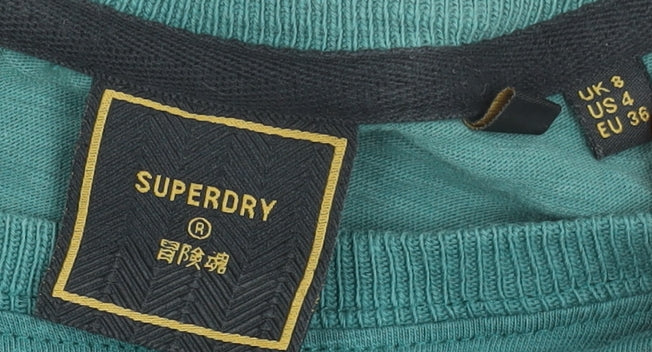 Womens UK Size 8 Superdry Green Cotton T-Shirt