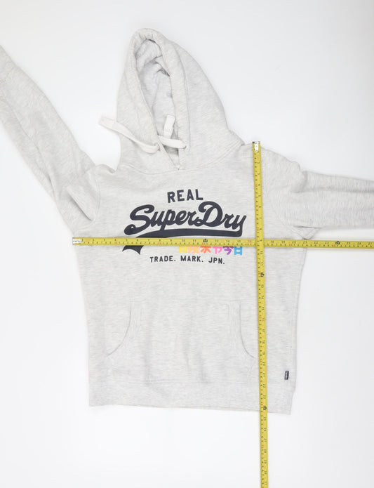 Superdry Women's Grey Hoodie UK 14 Pullover Logo Print Cotton Blend
