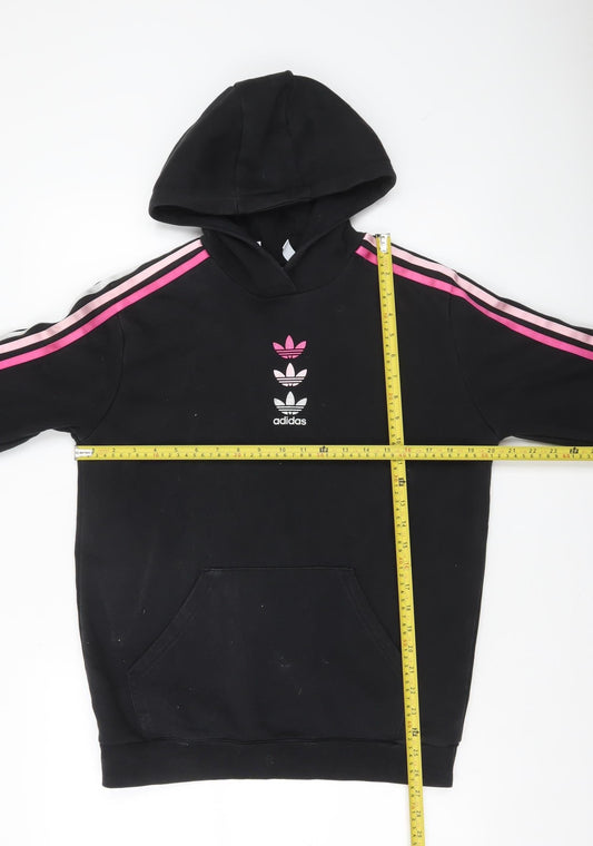 Adidas Girls Black Hoodie 14-15 Years XL Pullover Fleece Logo Sweatshirt